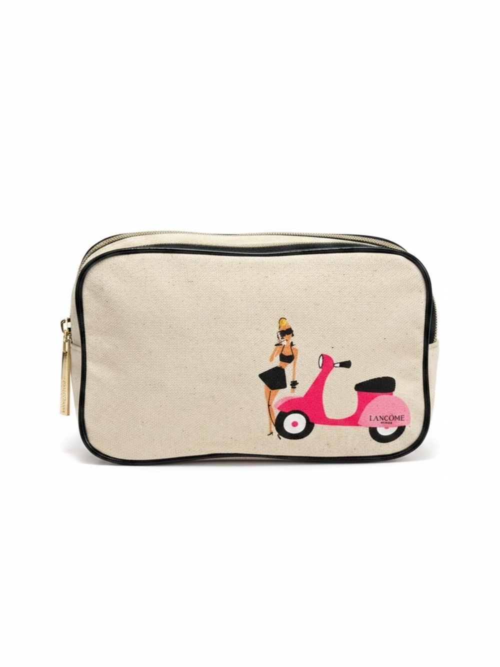 Lancôme Paris Scooter Cosmetic Makeup Travel Bag Double Zip Canvas New - Picture 3 of 8